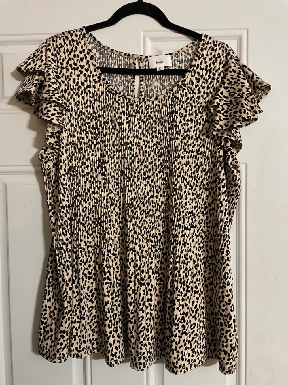 Frye Beige Leopard Print Flutter Sleeve Blouse